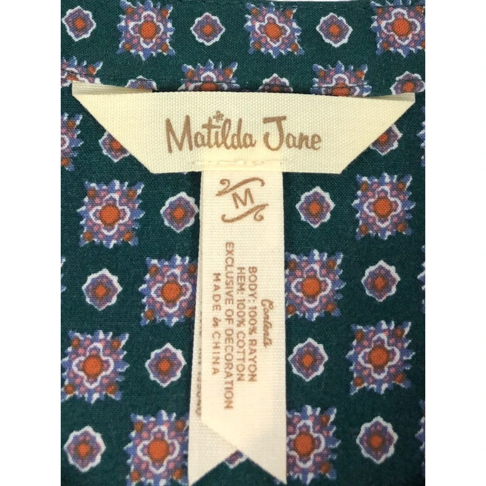 Matilda Jane Womens Medium Shift Dress Floral Rayon Green Multicolor Henley EUC